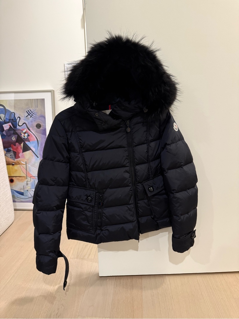 Moncler Black Padded Down Jacket with Fur-Trim Hood